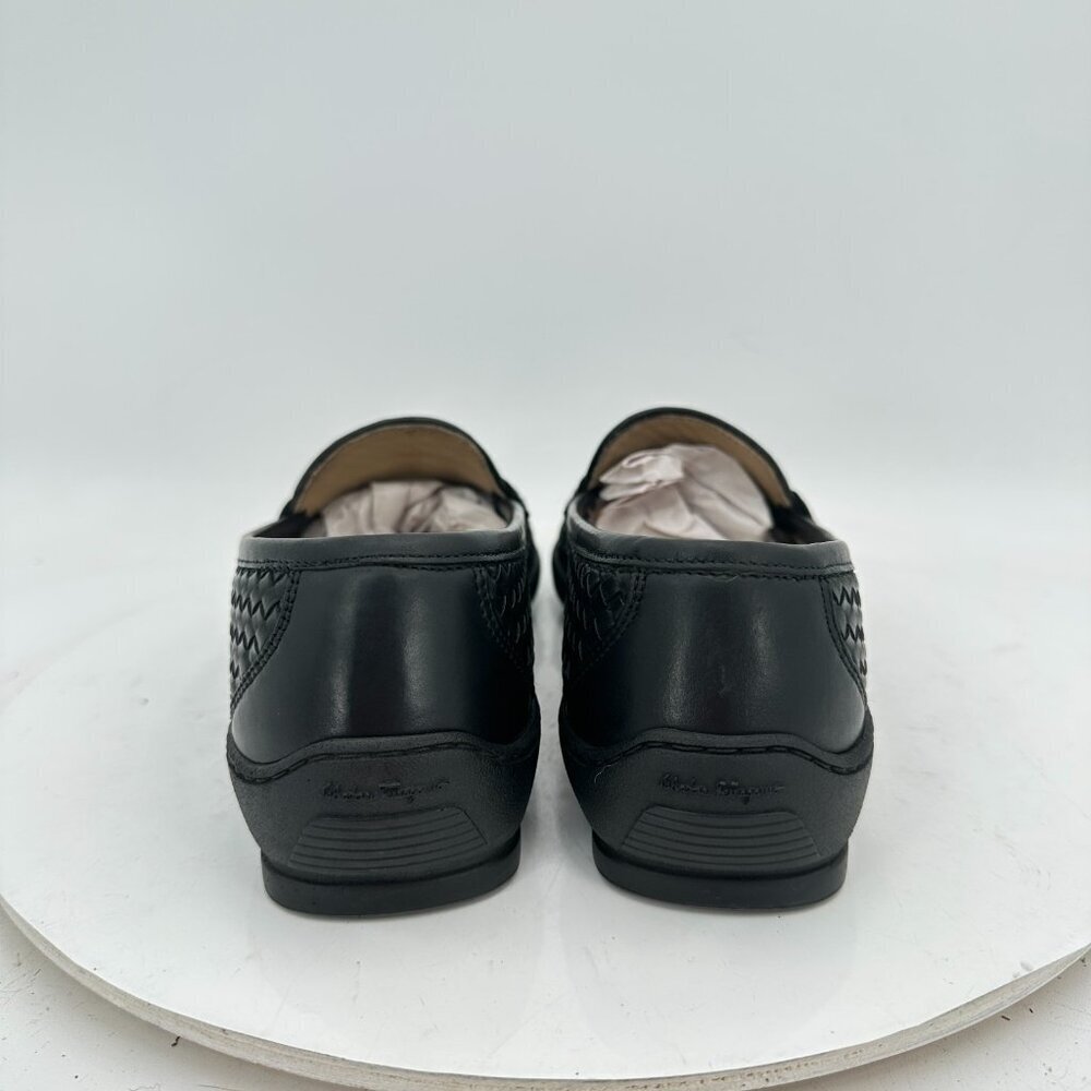 Salvatore Ferragamo Women Size 8 4A Black Woven Leather Loafer Slip On Flat Shoe - Picture 5 of 11